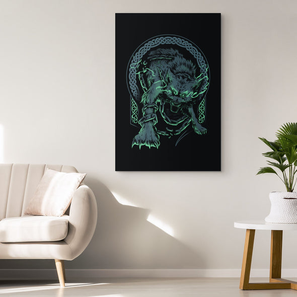 Fenrir Norse Wolf Viking Knotwork Canvas Wall Art GreenCanvas Wall Art 2