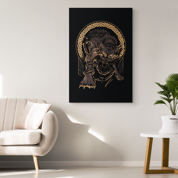 Fenrir Norse Wolf Viking Knotwork Canvas Wall Art OrangeCanvas Wall Art 2