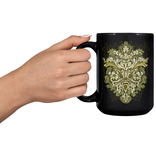 Green Man Pagan Celtic Irish Mythology Coffee Mug DistressedCeramic Mugs15oz Black Mug