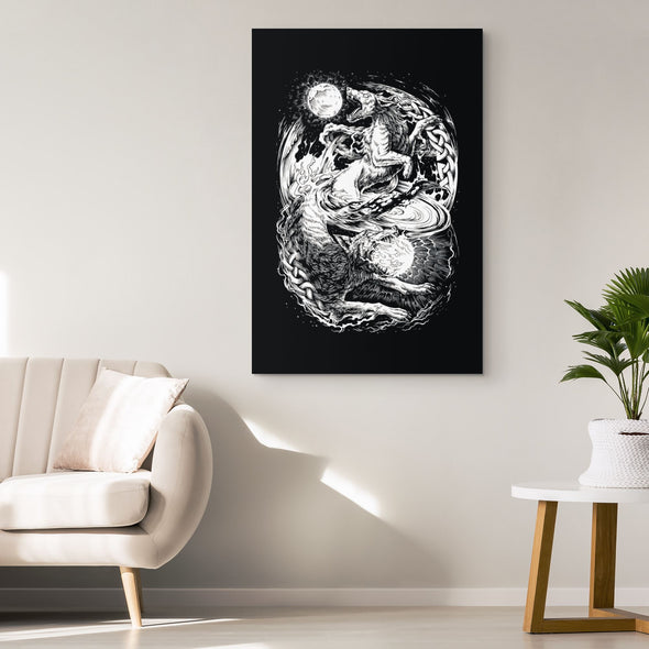 Hati & Sköll Norse Wolves Canvas ArtCanvas Wall Art 2