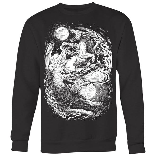 Hati & Sköll Norse Wolves SweatshirtT-shirtCrewneck Sweatshirt Big PrintBlackS