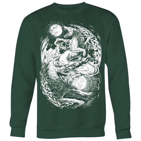 Hati & Sköll Norse Wolves SweatshirtT-shirtCrewneck Sweatshirt Big PrintDark GreenS