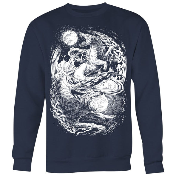 Hati & Sköll Norse Wolves SweatshirtT-shirtCrewneck Sweatshirt Big PrintNavyS