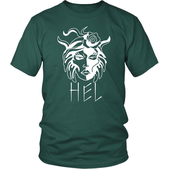 Hel Goddess of the Underworld Norse Mythology Cotton T-ShirtT-shirtDistrict Unisex ShirtDark GreenS