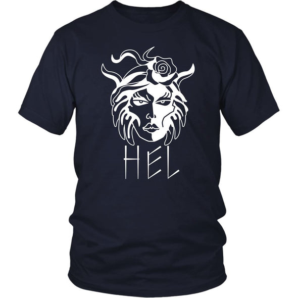 Hel Goddess of the Underworld Norse Mythology Cotton T-ShirtT-shirtDistrict Unisex ShirtNavyS