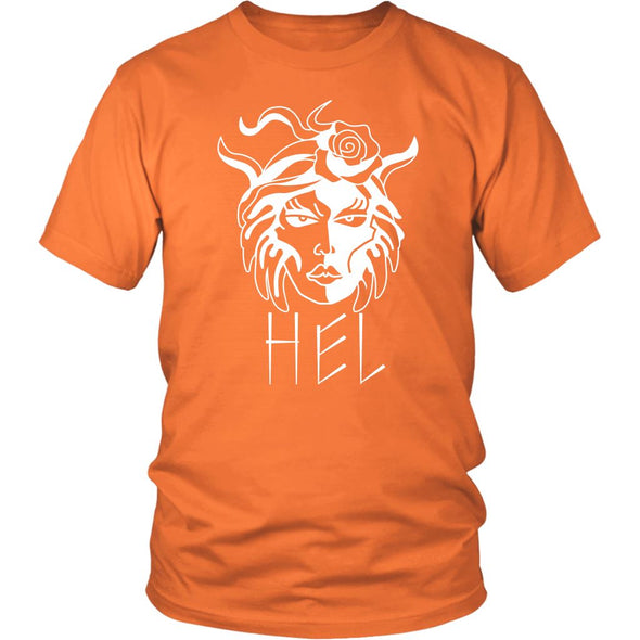 Hel Goddess of the Underworld Norse Mythology Cotton T-ShirtT-shirtDistrict Unisex ShirtOrangeS