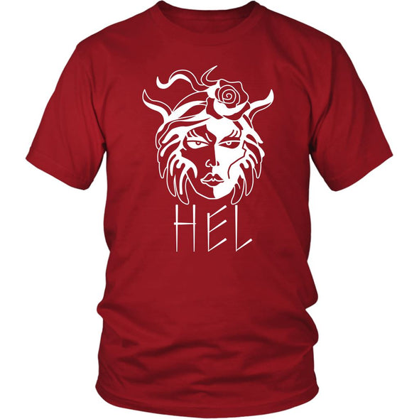 Hel Goddess of the Underworld Norse Mythology Cotton T-ShirtT-shirtDistrict Unisex ShirtRedS