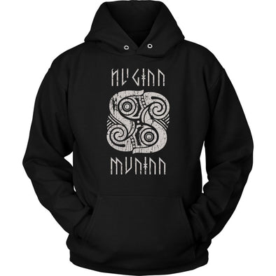 Huginn Muninn Raven Hoodie DistressedT-shirtUnisex HoodieBlackS