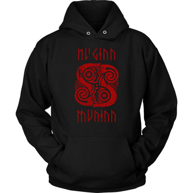 Huginn Muninn Red Raven Hoodie DistressedT-shirtUnisex HoodieBlackS