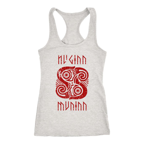 Huginn Muninn Red Raven Racerback Tank DistressedT-shirtNext Level Racerback TankHeather GreyXS