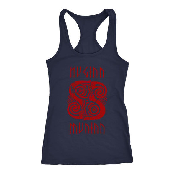 Huginn Muninn Red Raven Racerback Tank DistressedT-shirtNext Level Racerback TankNavyXS