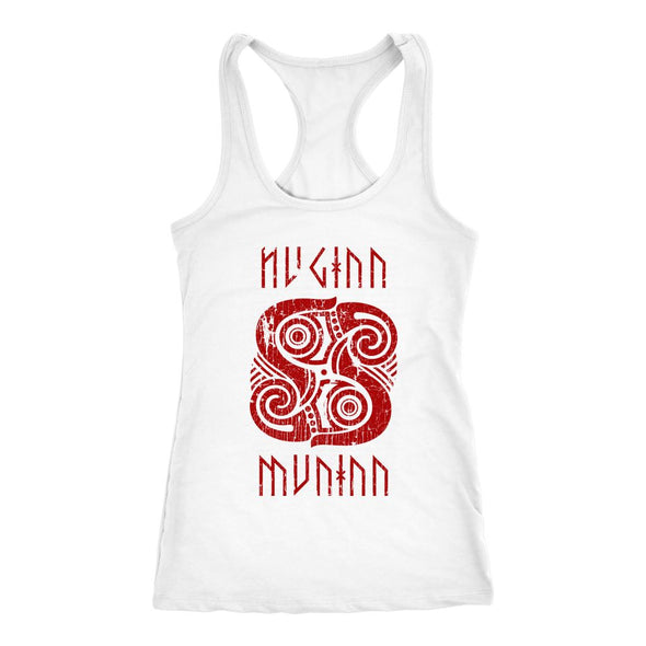 Huginn Muninn Red Raven Racerback Tank DistressedT-shirtNext Level Racerback TankWhiteXS