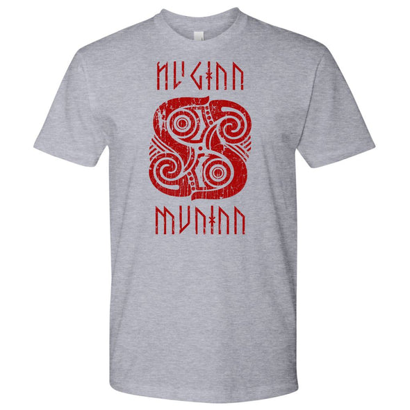 Huginn Muninn Red Raven T-Shirt DistressedT-shirtNext Level Mens ShirtHeather GreyS