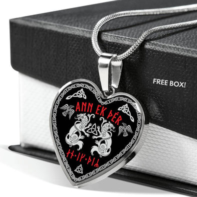 I Love You Norse Wolf Heart Pendant NecklaceJewelryLuxury Necklace (Silver)No