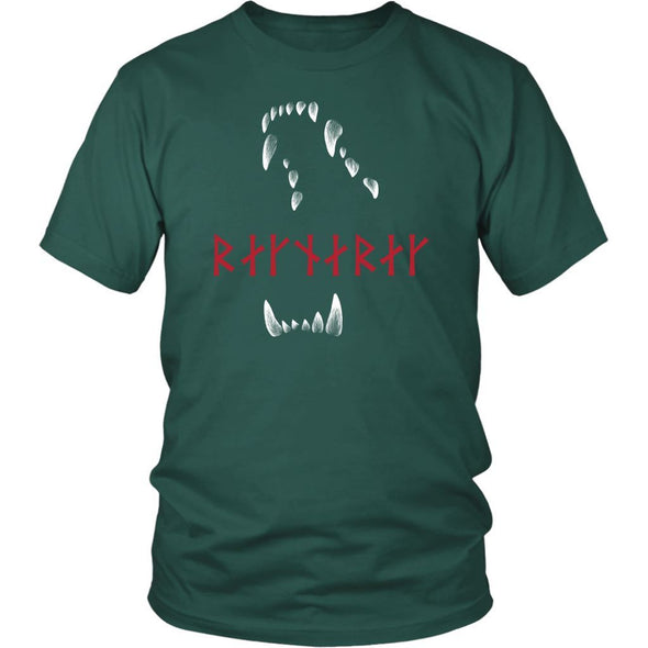 Jaws of Fenrir Ragnarök Red Runes Cotton T-ShirtT-shirtDistrict Unisex ShirtDark GreenS