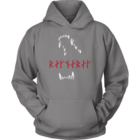 Jaws of Fenrir Ragnarök Red Runes HoodieT-shirtUnisex HoodieGreyS