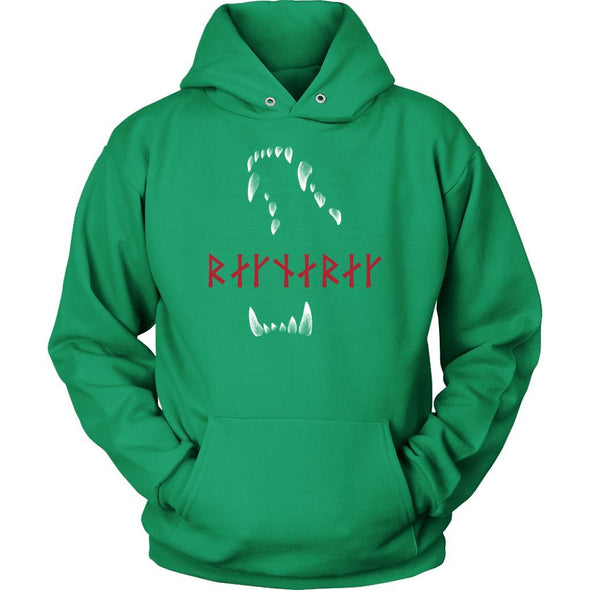 Jaws of Fenrir Ragnarök Red Runes HoodieT-shirtUnisex HoodieKelly GreenS