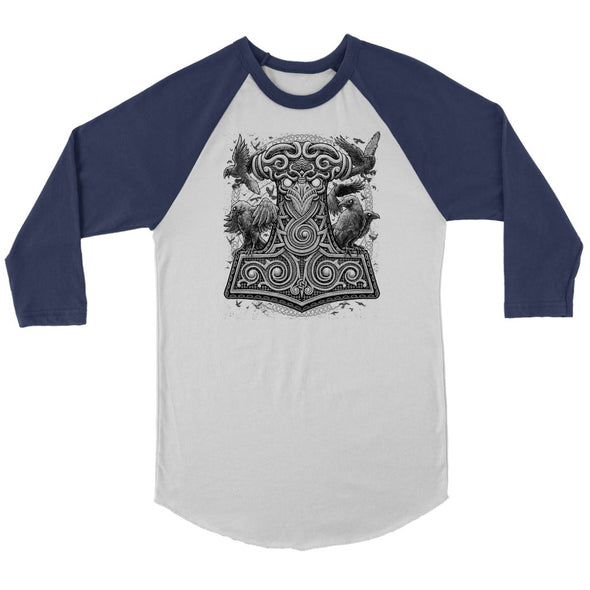 Mjölnir Thors Raven Hammer Raglan ShirtT-shirtCanvas Unisex 3/4 RaglanWhite/NavyS