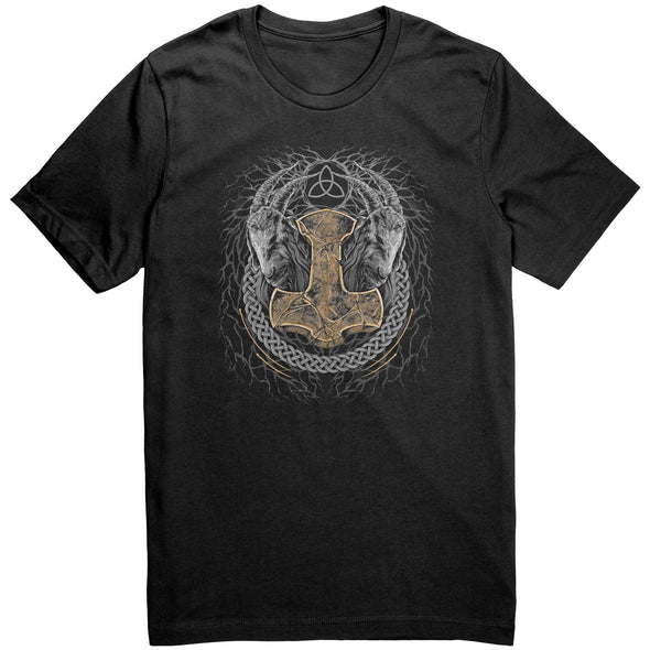 Mjolnir Viking Thors Hammer T-Shirt Pagan Norse Mythology TeeApparelBlackS