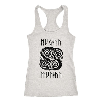 Muninn Huginn Raven Racerback Tank DistressedT-shirtNext Level Racerback TankHeather GreyXS