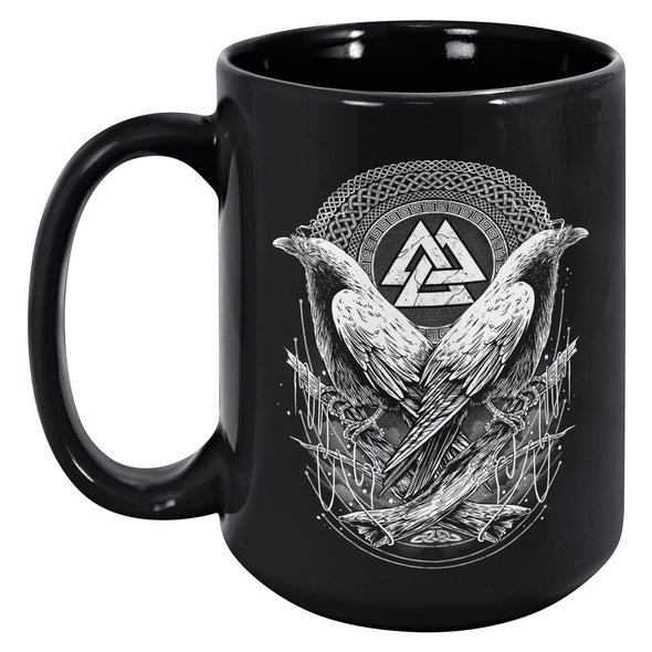 Nordic Viking Raven Valknut Coffe Mug Pagan Norse Mythology CupCeramic Mugs15oz Black Mug