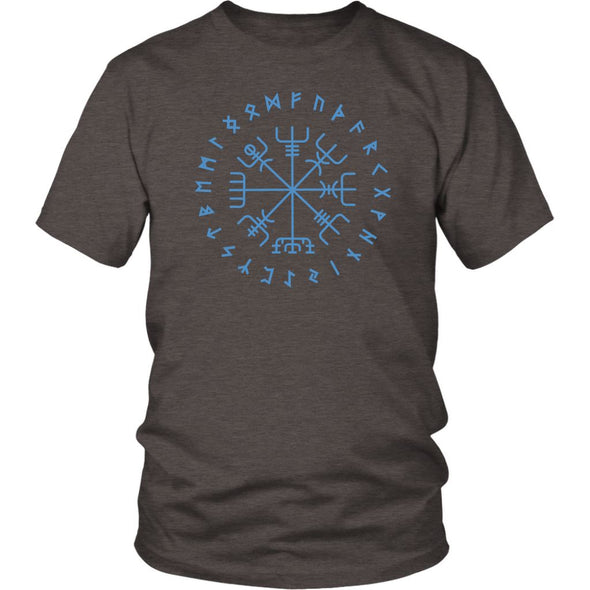 Norse Blue Vegvisir Elder Runes Cotton T-ShirtT-shirtDistrict Unisex ShirtHeather BrownS