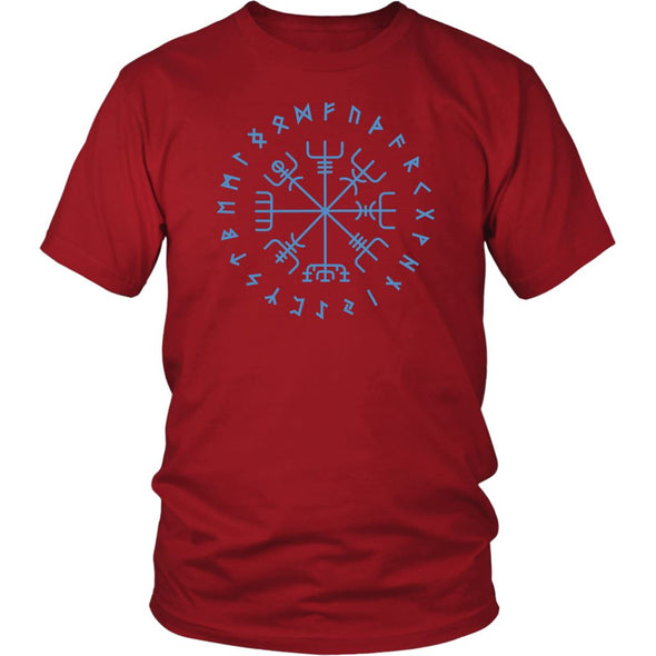 Norse Blue Vegvisir Elder Runes Cotton T-ShirtT-shirtDistrict Unisex ShirtRedS