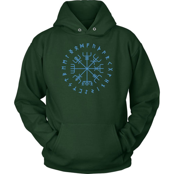 Norse Blue Vegvisir Elder Runes HoodieT-shirtUnisex HoodieDark GreenS