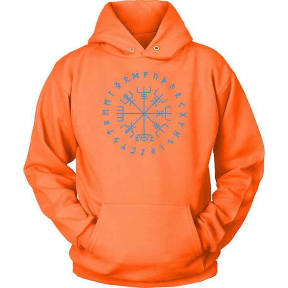 Norse Blue Vegvisir Elder Runes HoodieT-shirtUnisex HoodieNeon OrangeS