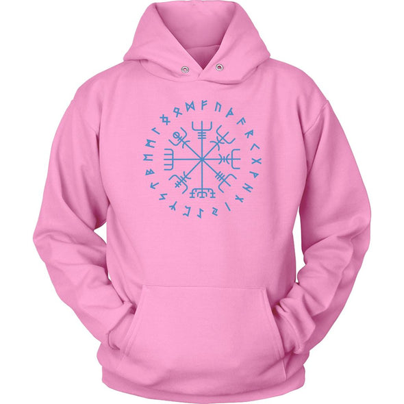 Norse Blue Vegvisir Elder Runes HoodieT-shirtUnisex HoodiePinkS