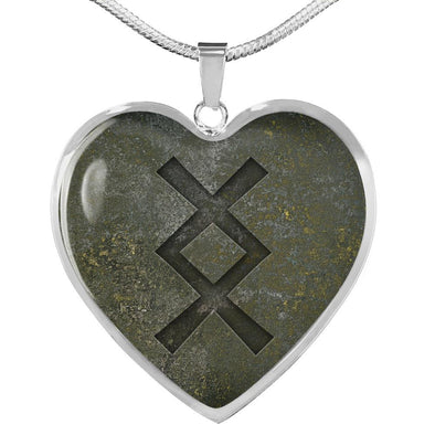 Norse Inguz Rune Stone Heart NecklaceJewelryLuxury Necklace (Silver)No