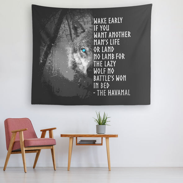 Norse Motivational Viking Wolf Quote TapestryTapestries