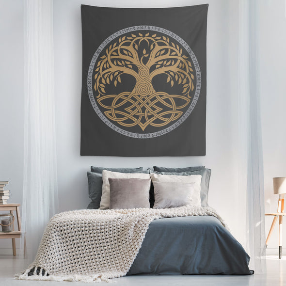 Norse Pagan Yggdrasil Knotwork Runes TapestryTapestries