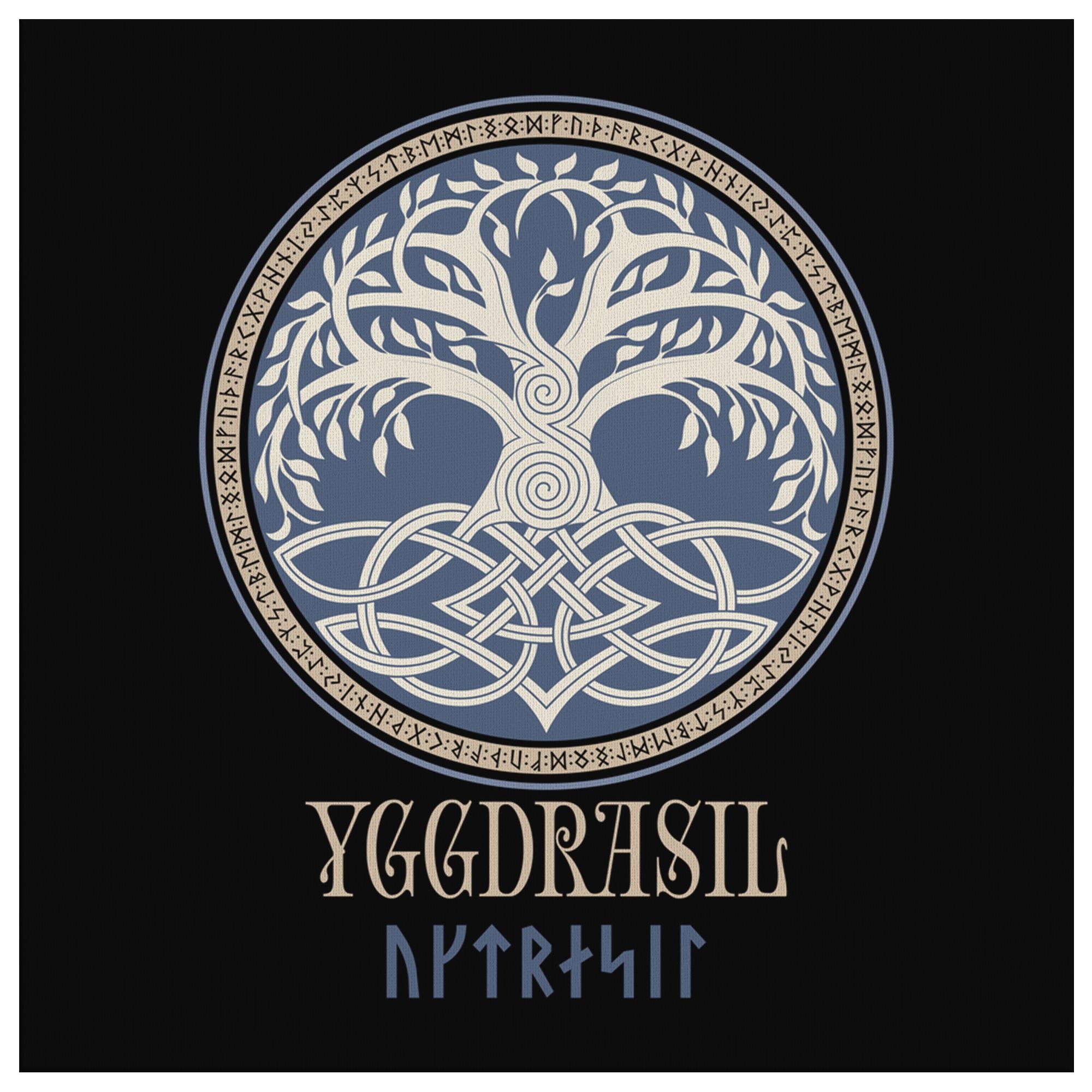 Yggdrasil Tree of Life Knotwork Square Canvas Wall Art – Blue Pagan