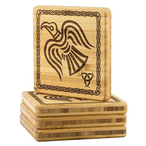 Norse Raven Horn of Odin Wood Coasters x4Coasters