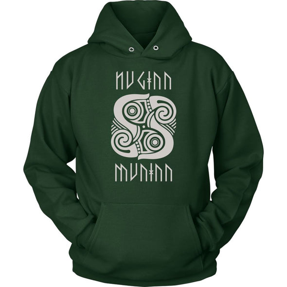 Norse Raven Huginn Muninn HoodieT-shirtUnisex HoodieDark GreenS