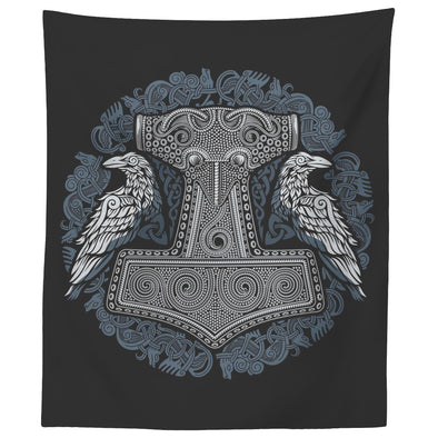 Norse Raven Mjolnir Thors Hammer TapestryTapestries60" x 50"