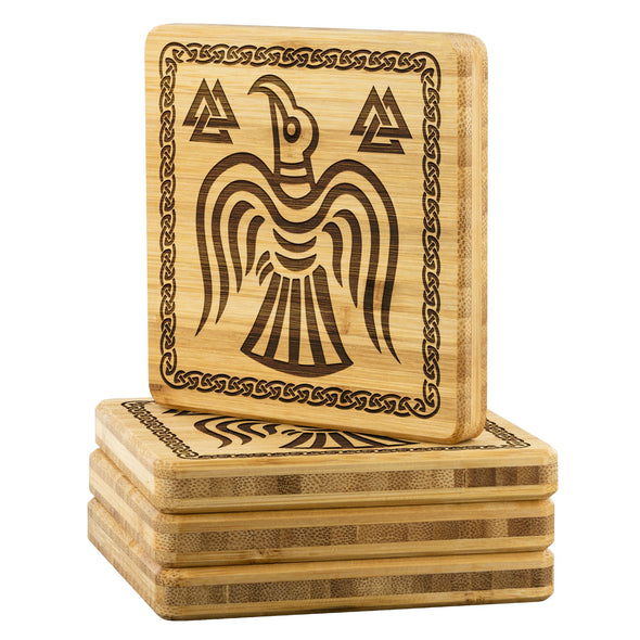 Norse Ravens Valknut Knotwork Wood Coasters x4Coasters