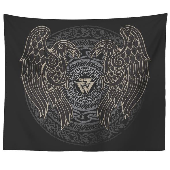 Norse Ravens Valknut Wall Tapestry DistressedTapestries60" x 50"