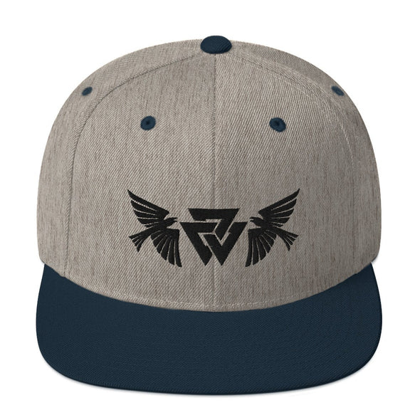 Norse Ravens Viking Valknut Embroidered Snapback HatHeather Grey/ Navy