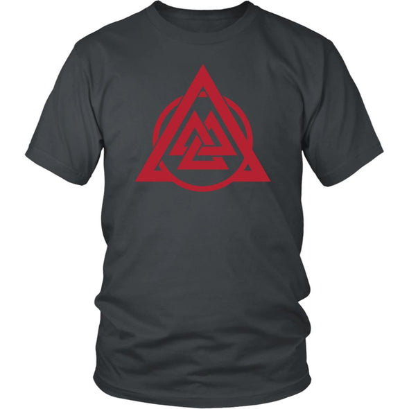 Norse Red Valknut Triangle Circle Cotton T-ShirtT-shirtDistrict Unisex ShirtCharcoalS
