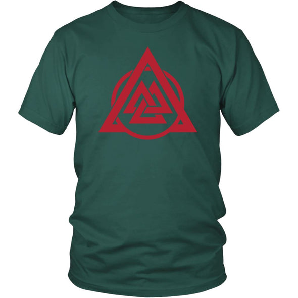 Norse Red Valknut Triangle Circle Cotton T-ShirtT-shirtDistrict Unisex ShirtDark GreenS