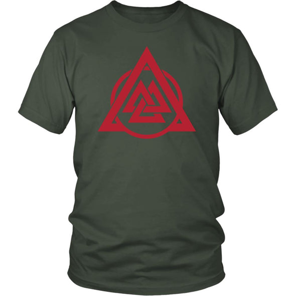 Norse Red Valknut Triangle Circle Cotton T-ShirtT-shirtDistrict Unisex ShirtOliveS