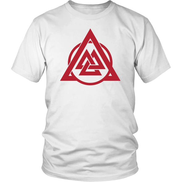 Norse Red Valknut Triangle Circle Cotton T-ShirtT-shirtDistrict Unisex ShirtWhiteS