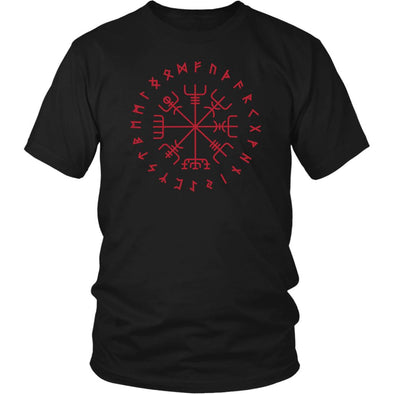 Norse Red Vegvisir Elder Runes Cotton T-ShirtT-shirtDistrict Unisex ShirtBlackS