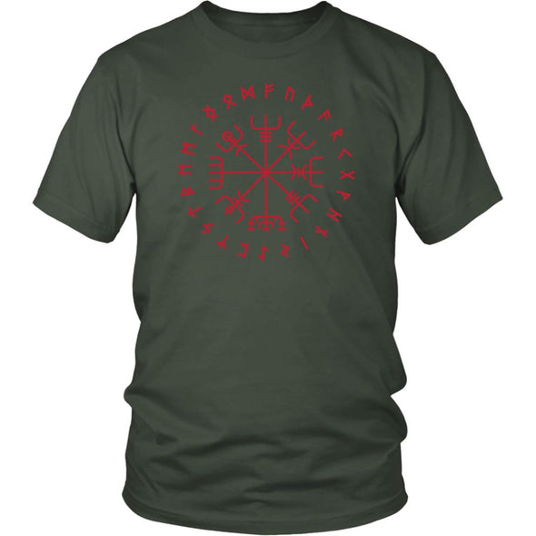 Norse Red Vegvisir Elder Runes Cotton T-ShirtT-shirtDistrict Unisex ShirtOliveS