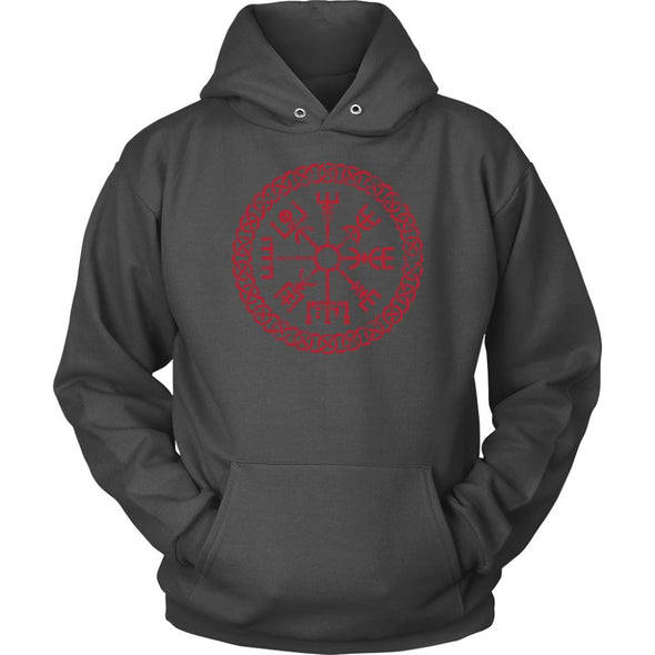 Norse Red Vegvisir Viking Compass Knotwork HoodieT-shirtUnisex HoodieCharcoalS