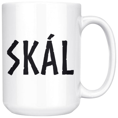 Norse Skál Cheers White Ceramic Coffee Mug 15ozDrinkwareBlack Text