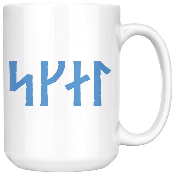 Norse Skál Runes White Ceramic Coffee Mug 15ozDrinkwareBlue Runes