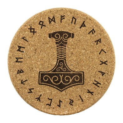 Norse Thors Hammer Mjolnir Elder Futhark Runes Round Cork Coasters 4piece SetCoastersRound Cork Coaster - 4pc